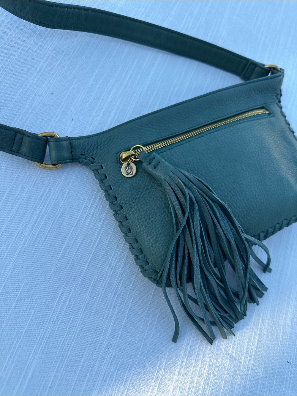 HOBO Twig Leather Whipstitch Slim Belt Bag Fanny Pack in Agave Teal